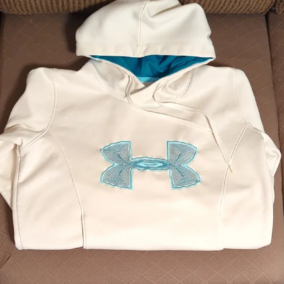 Under Armour Cream Hoodie with Blue Logo - Picture 1 of 7